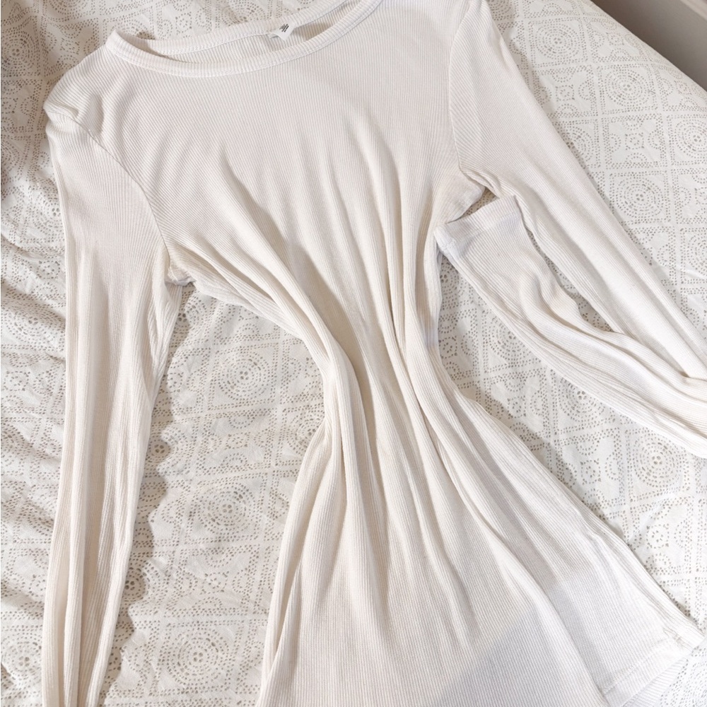 ‼️SOLD BP Cream Ribbed Thin Tight Long Sleeve Top
